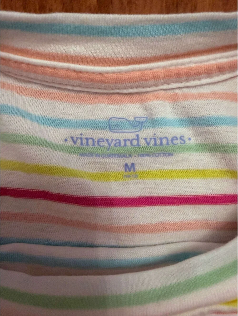 Vineyard Vines Girl's Short-Sleeved Striped Rainbow Ruffle Top Shirt Size Medium